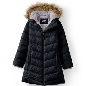 Lands' End Girls Fur Lined Black Parka
